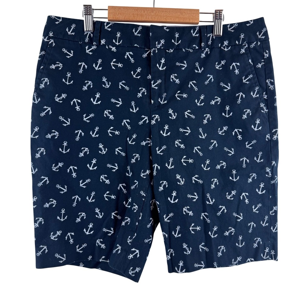 Banana Republic Shorts Women 10 Navy Anchor Print Hampton Fit Nautical Chino